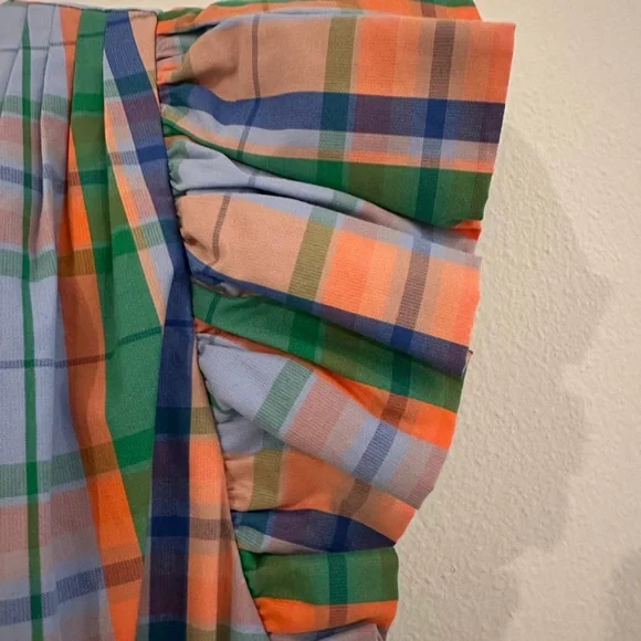 Kate Spade Pastel Plaid Tiered Ruffle Dress in Blue, Peach, Green Size 4 - Picture 8 of 13